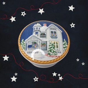 Mikasa HK508 683 Victorian Holiday lid dish Christmas trinket blue star gold